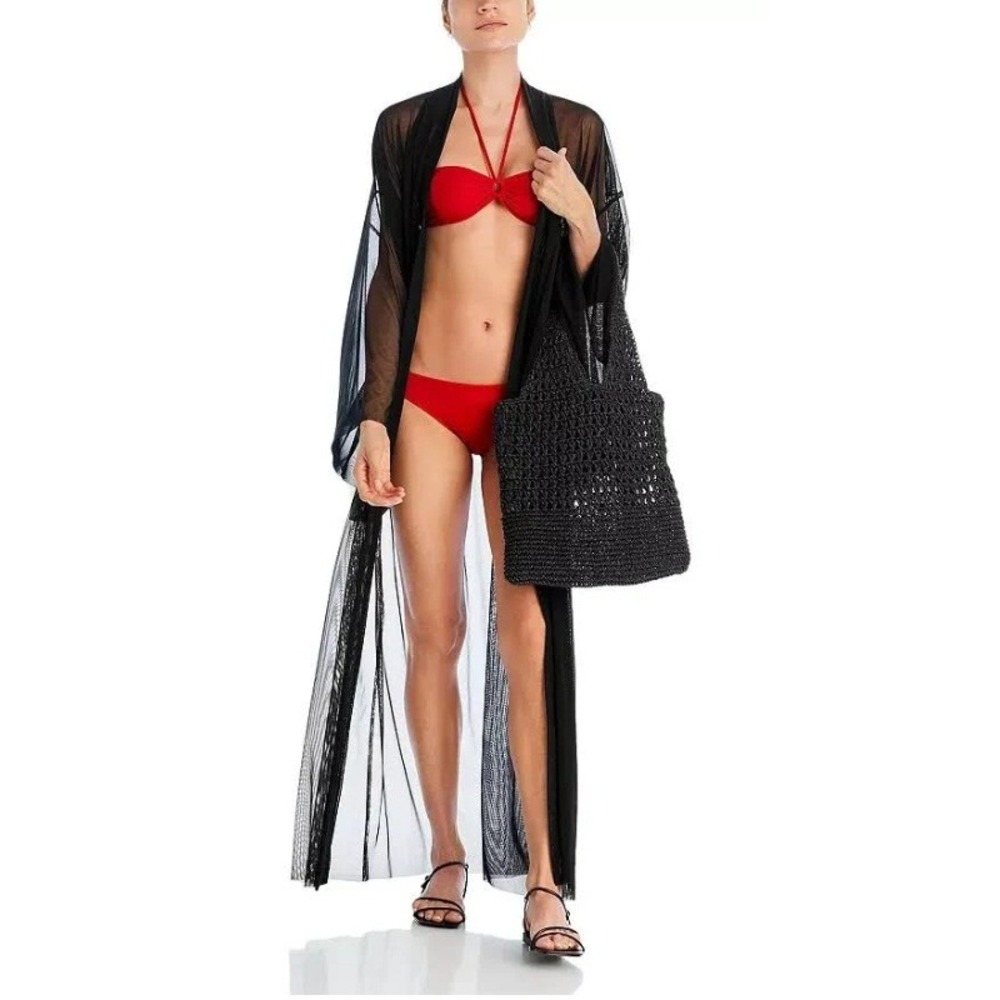 Norma Kamali Women's Mesh Belted Swim Robe Sheer Duster Coverup Size XS/34